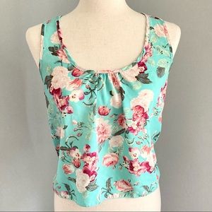 Teenbell Turquoise Blue Floral Racerback Tank Top